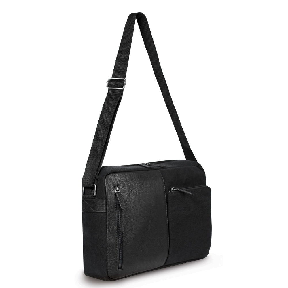K0022AB | Messenger in Canvas/Vera Pelle, pieno fiore, volanata - Colore Nero. Accessori Nickel Anticato, Chiusura superiore con lampo. Dimensioni: cm 35 x 26 x 10. Confezione: Sacchetto Tnt-3