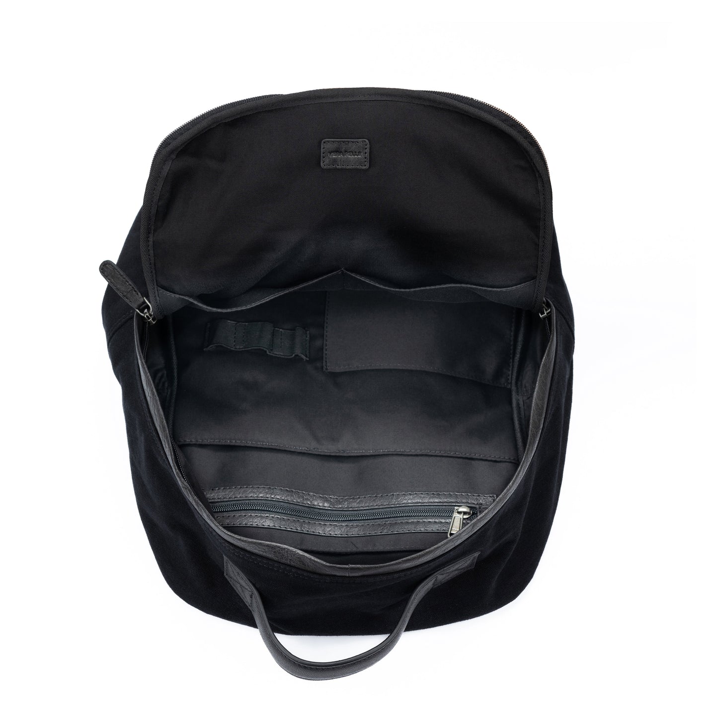 K0023AB | Zaino Porta Notebook in Canvas/Vera Pelle, pieno fiore, volanata - Colore Nero. Accessori Nickel Anticato, Chiusura con lampo. Dimensioni: cm 29 x 40 x15. Confezione: Sacchetto Tnt-2