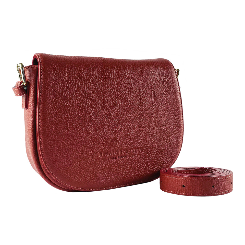 RB1002V | Borsa a Tracolla in Vera Pelle Made in Italy con Tracolla removibile in pelle e attacchi con fibbie in metallo Oro Lucido - Colore Rosso - Dimensioni: cm 26 x 20 x 10-0