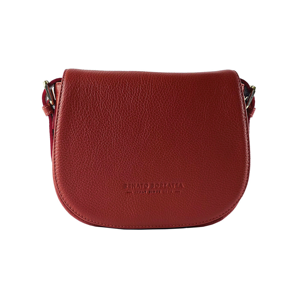 RB1002V | Borsa a Tracolla in Vera Pelle Made in Italy con Tracolla removibile in pelle e attacchi con fibbie in metallo Oro Lucido - Colore Rosso - Dimensioni: cm 26 x 20 x 10-4
