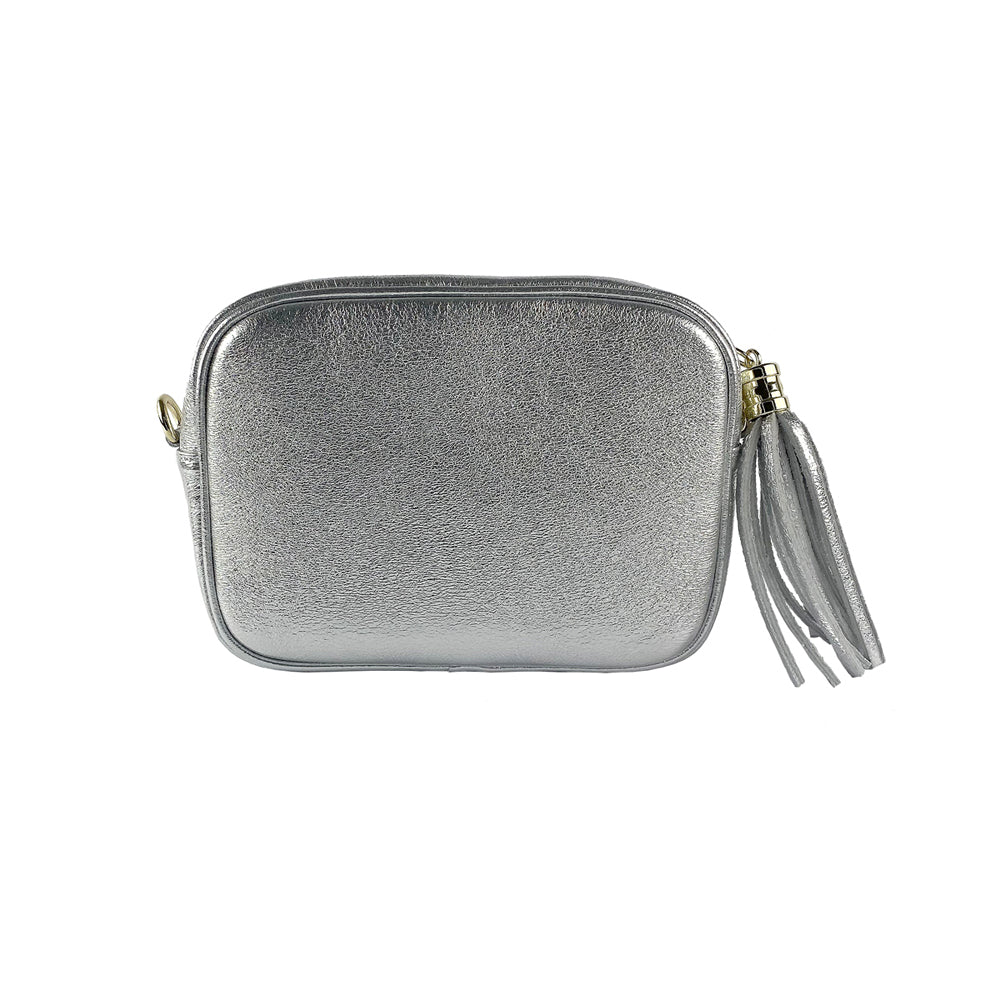 RB1007AW | Tracollina Donna in Vera Pelle Made in Italy.Tracolla removibile. Attacchi con moschettoni in metallo Oro Lucido - Colore Argento - Dimensioni: cm 20 x 15 x 7-3