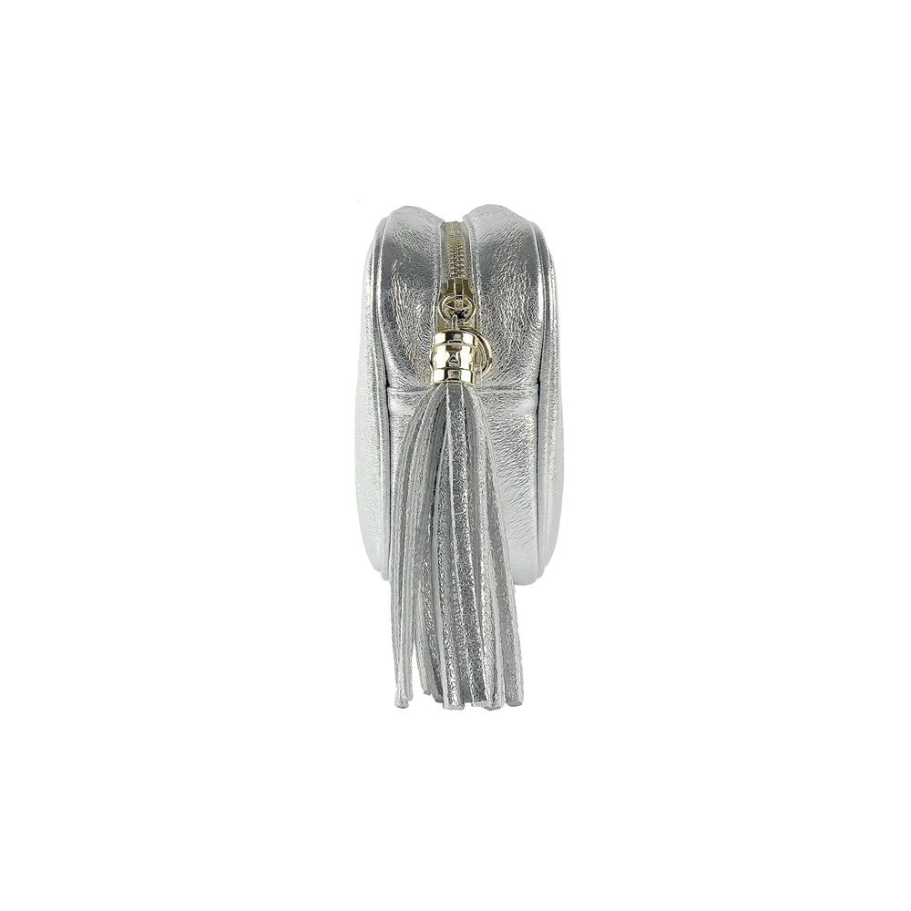 RB1007AW | Tracollina Donna in Vera Pelle Made in Italy.Tracolla removibile. Attacchi con moschettoni in metallo Oro Lucido - Colore Argento - Dimensioni: cm 20 x 15 x 7-4