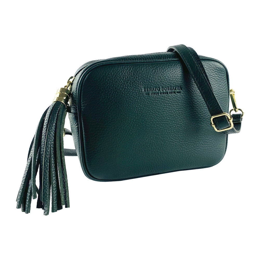 RB1007E | Tracollina Donna in Vera Pelle Made in Italy.Tracolla removibile. Attacchi con moschettoni in metallo Oro Lucido - Colore Verde - Dimensioni: cm 20 x 15 x 7-0