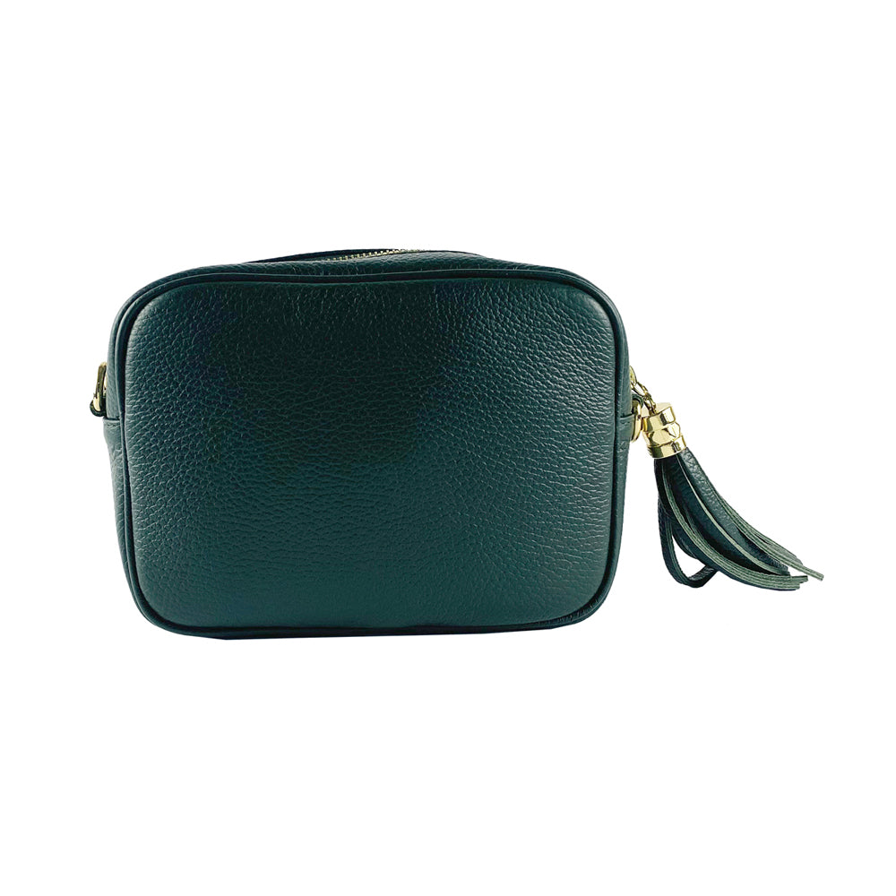RB1007E | Tracollina Donna in Vera Pelle Made in Italy.Tracolla removibile. Attacchi con moschettoni in metallo Oro Lucido - Colore Verde - Dimensioni: cm 20 x 15 x 7-3