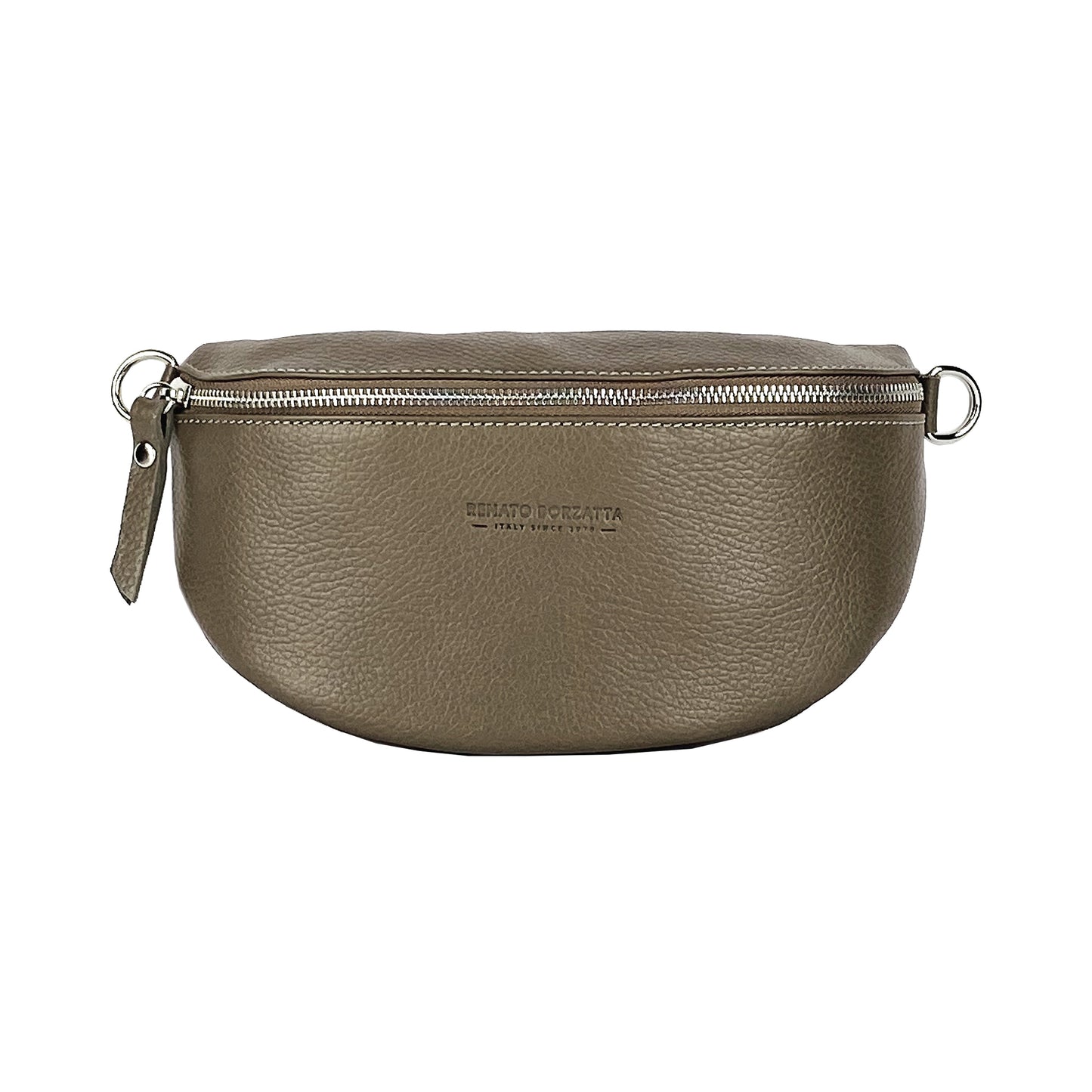 RB1015AQ | Marsupio con tracolla removibile in Vera Pelle Made in Italy. Attacchi con moschettoni in metallo Nickel Lucido - Colore Taupe - Dimensioni: 24 x 14 x 7-1