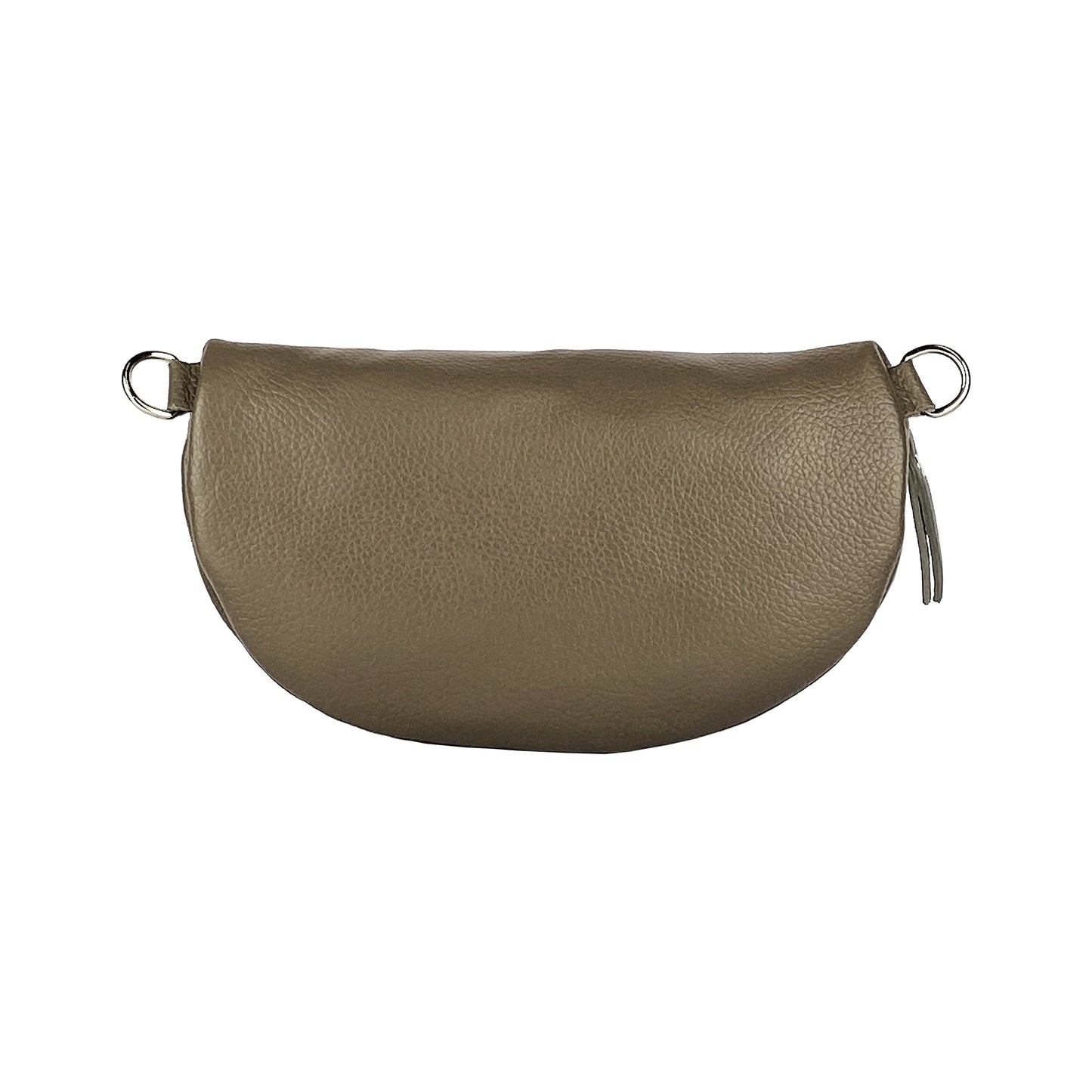 RB1015AQ | Marsupio con tracolla removibile in Vera Pelle Made in Italy. Attacchi con moschettoni in metallo Nickel Lucido - Colore Taupe - Dimensioni: 24 x 14 x 7-2