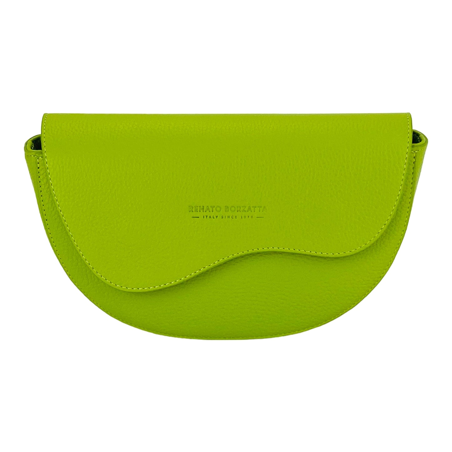 RB1027AD | Borsa Donna a Bandoliera stondata in Vera Pelle Made in Italy. Tracolla removibile e regolabile in pelle. Accessori Nickel Lucido - Colore Lime - Dimensioni: cm 25 x 15 x 9-1