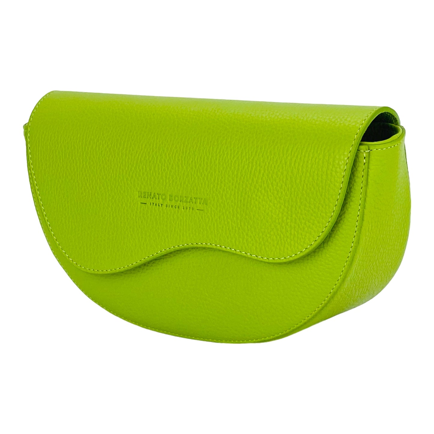 RB1027AD | Borsa Donna a Bandoliera stondata in Vera Pelle Made in Italy. Tracolla removibile e regolabile in pelle. Accessori Nickel Lucido - Colore Lime - Dimensioni: cm 25 x 15 x 9-2