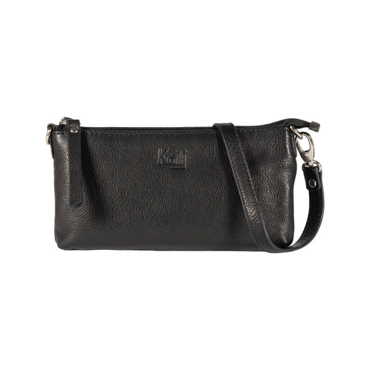 K0013AB | Tracollina Donna in Vera Pelle pieno fiore, con leggera grana. Tracolla removibile. Accessori Nickel Lucido. Colore Nero. Dimensioni: cm 20 x 10,5 x 2. Confezione: Sacchetto Tnt-0